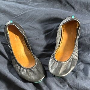 Tieks Black Leather Ballet Flats with Teal Accents